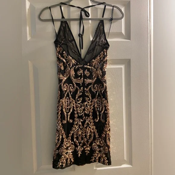 Beautiful Sheer Black Mini Dress with Gold Embelishment - Picture 3 of 4